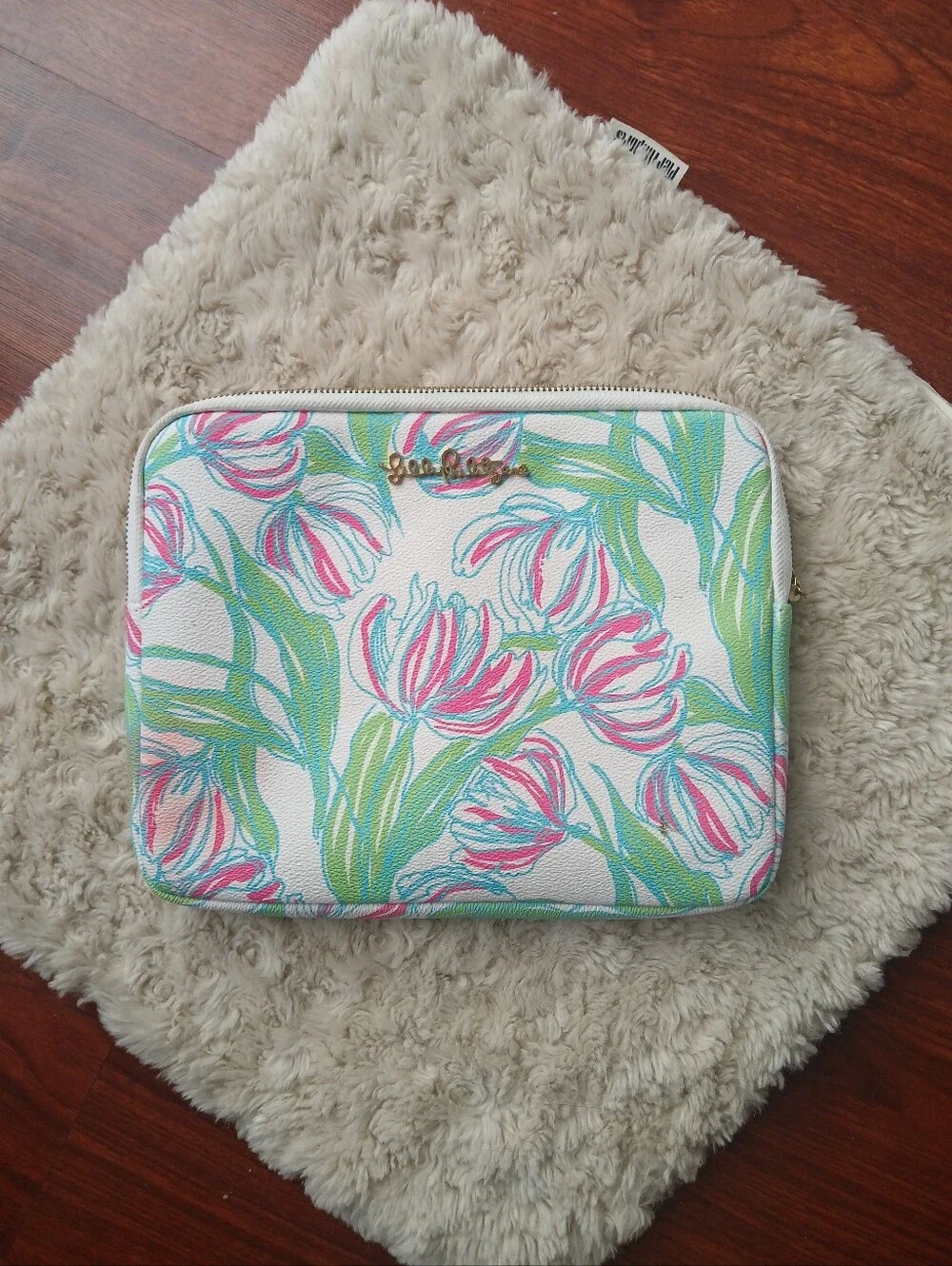 💎 Lilly Pulitzer Floral Zip Pouch with Pink & Green Tulip Print
